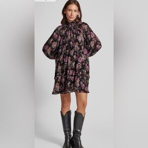 The Kooples Women's Smock Neck Mini Dress Black English Rose Fr Sz 3 US 8 NWT